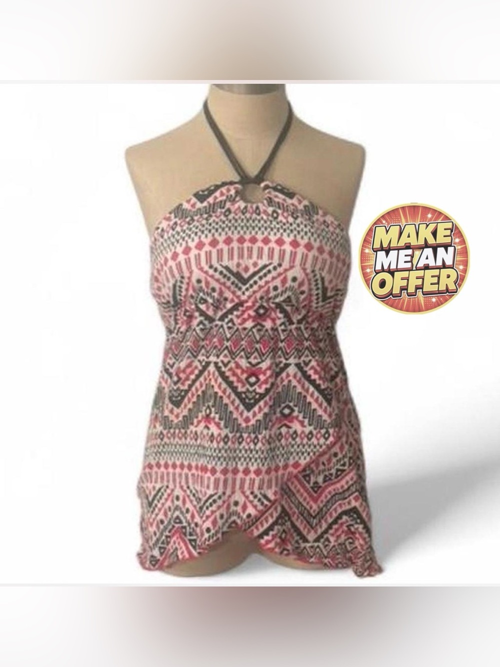 Brand New No Boundaries Pink and Black Geo-Print Halter Camisole - SZ L